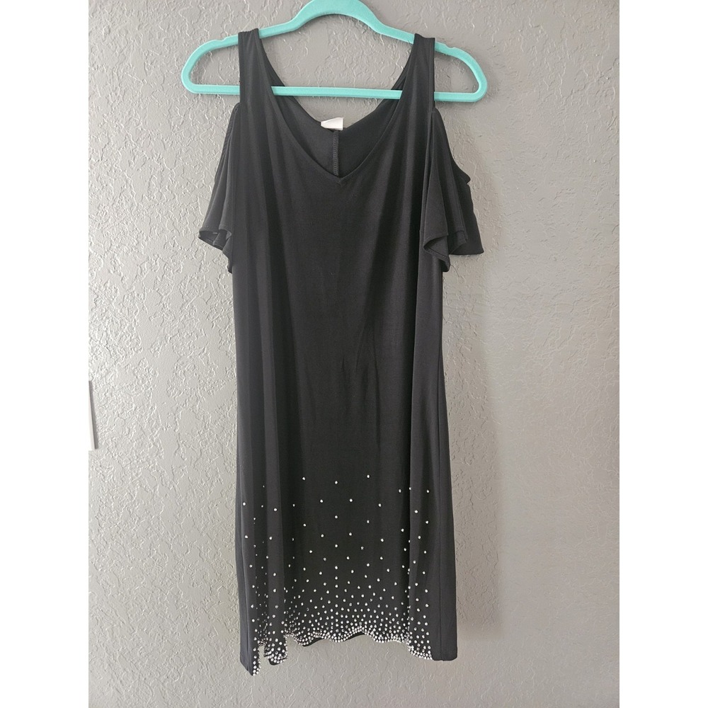 Cold Shoulder Black Shift Dress Summer‎ Wedding Guest Embellished Rhinestone